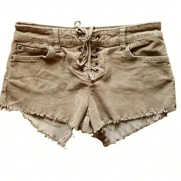 🧚HOST PICK🧚 Billabong brown corderoy cutoff shorts laced front Size 24 - Picture 1 of 6